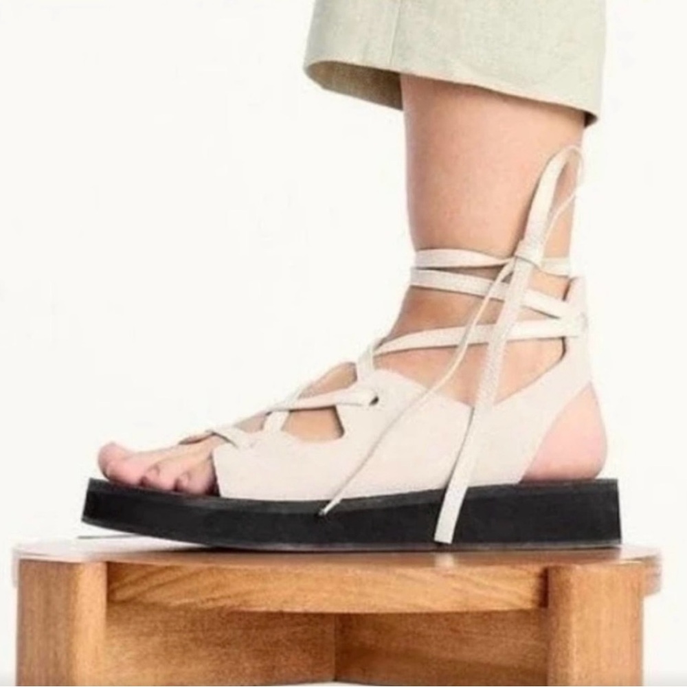 J.Crew lace up platform suede sandal in natural / ivory